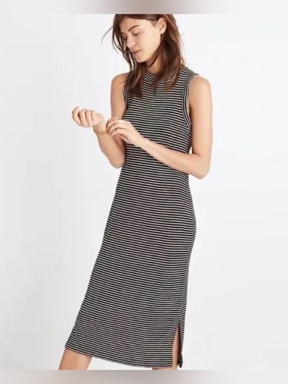 Madewell Black & White Striped Sleeveless Midi Dress‎ XS